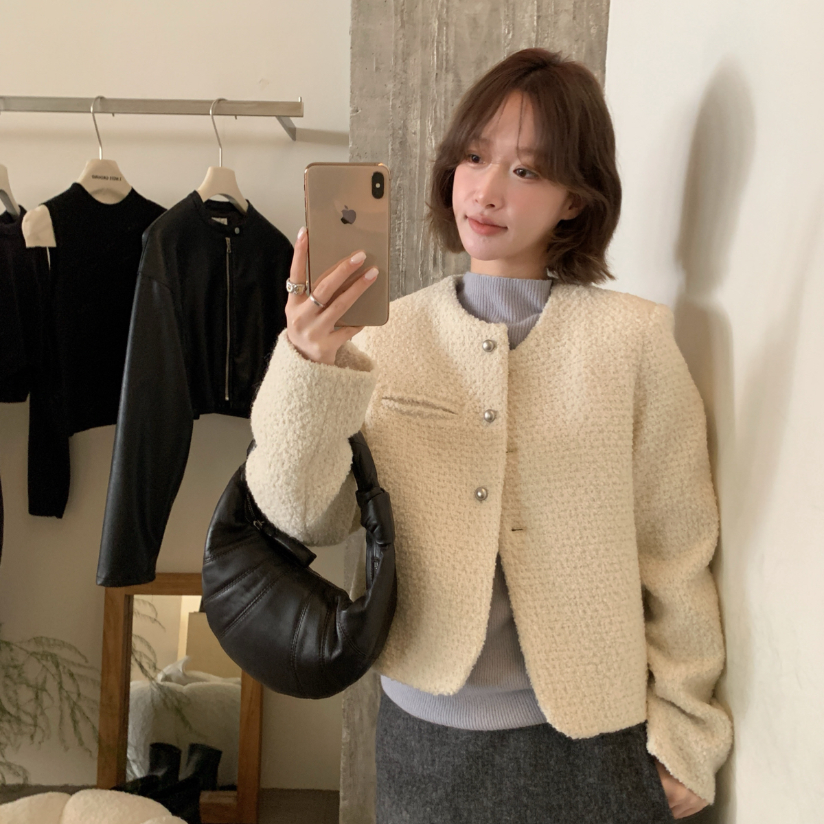 IMISS-冬上新韩标高级圆领小香羊毛外套(含30羊毛)