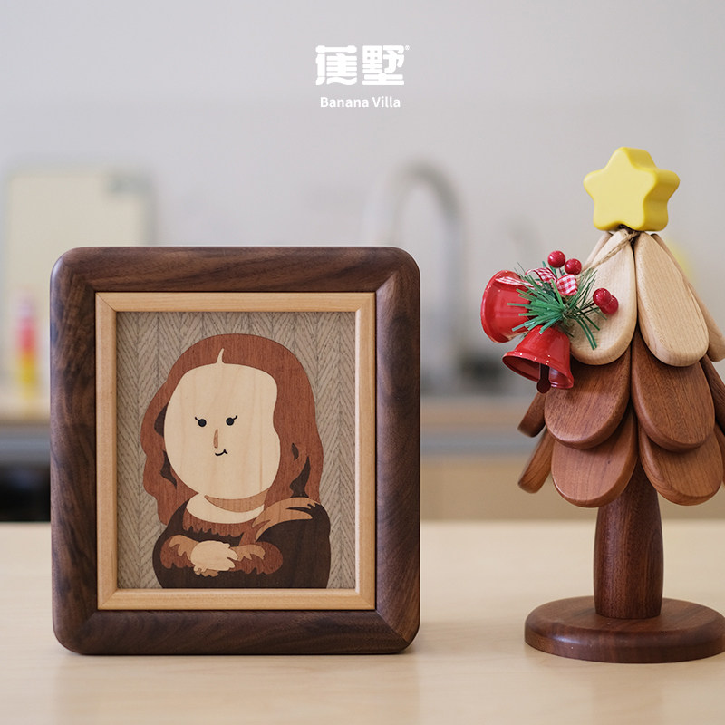 蕉墅实木名画蒙娜丽莎首饰盒可爱首饰盒