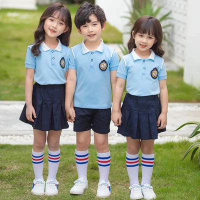 夏季校服幼儿园园服小学生班服 男女童橘色短袖T恤英伦风纯棉套装