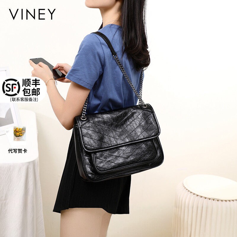 Viney女包包2025新款真皮秋冬大容量单肩斜挎邮差包潮2024流浪包
