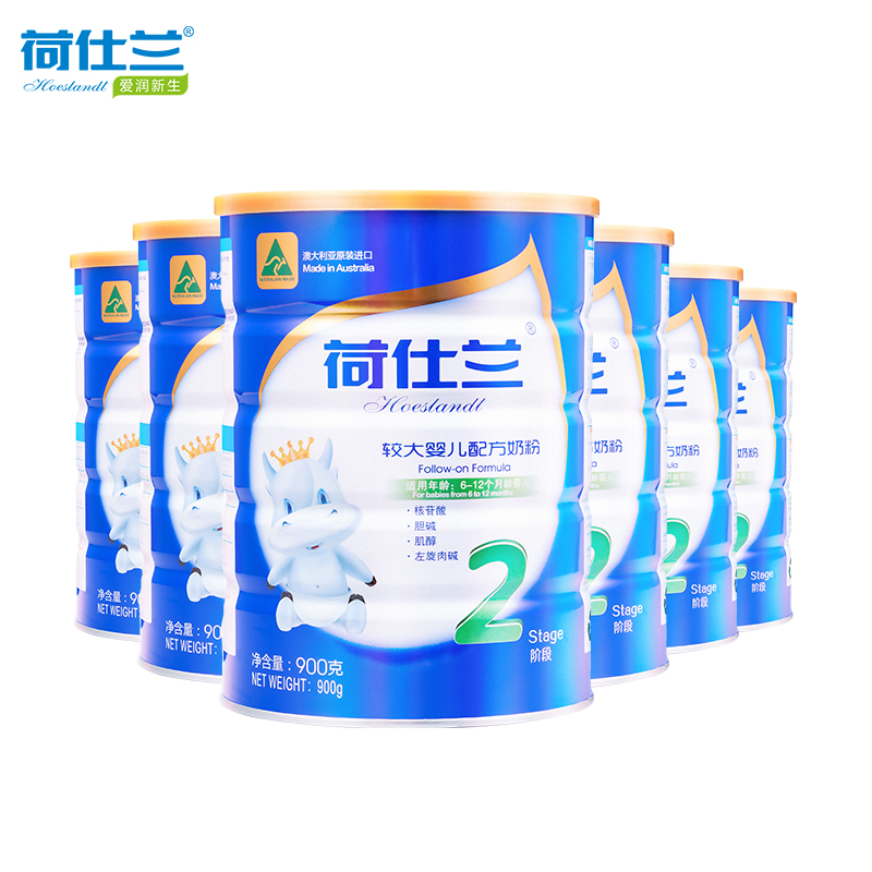 荷仕兰(Hoeslandt)婴儿乳铁蛋白奶粉2段6-12个月900g*六罐 临期