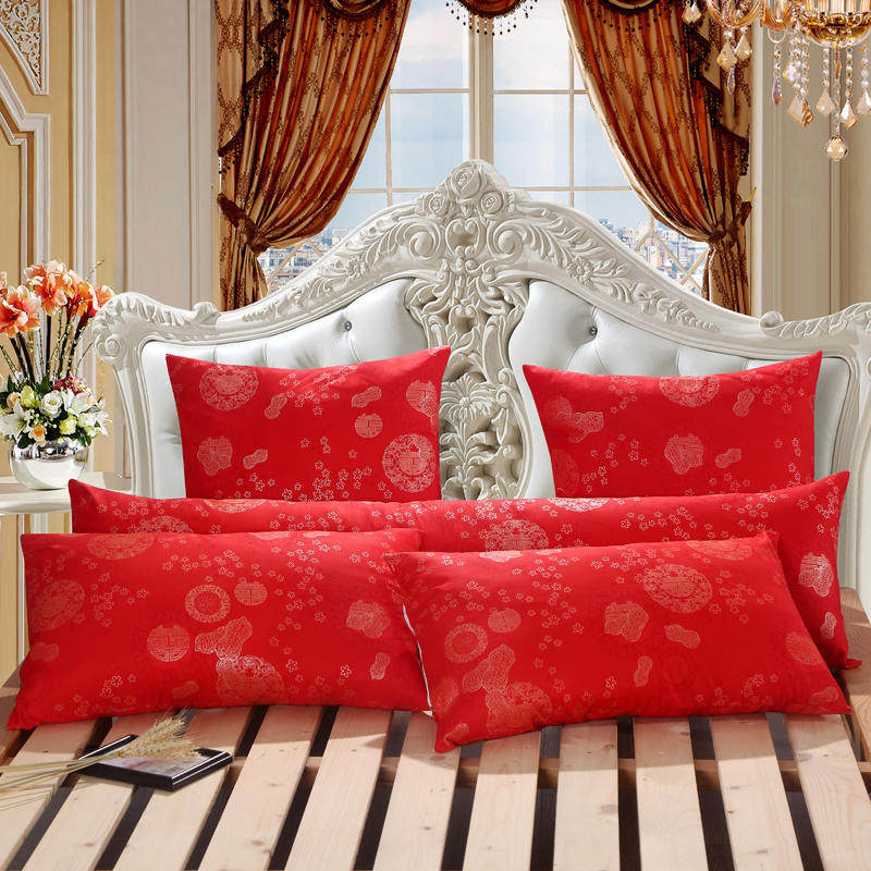 中式婚庆枕芯成人大红色结婚房用枕头喜庆单人囍字双人靠垫芯一对