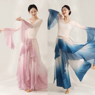 出租古典舞渐变纱衣流光裤裙中国舞同款国风醉清波山鬼舞蹈服套装