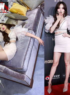 2021新款金泫雅同款粉色短装上衣紧身半裙时尚套装裙露腰连衣裙女