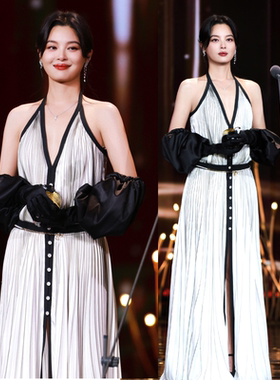 2023新款女装连衣裙黑白色百褶裙撞色小香风时尚优雅大气无袖背心