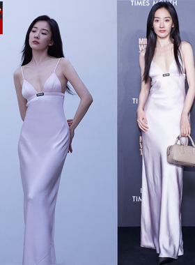 朱颜曼同款吊带裙时尚礼服裙夏季2023双面醋酸丝滑质感高档连衣裙