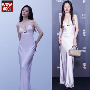 2023双面醋酸丝滑质感高档连衣裙 礼服裙夏季 朱颜曼同款 吊带裙时尚