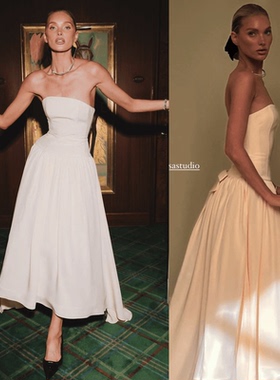 Elsa Hosk同款女士长款礼服裙抹胸大摆连衣裙2024欧洲站新款裹胸