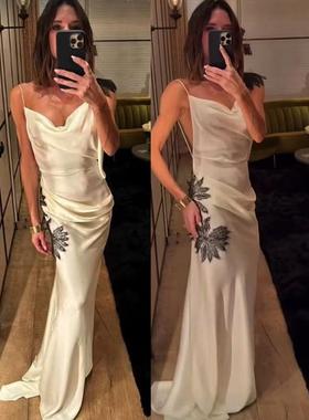 2025新款Victoria Beckham同款维多利亚白色晚礼服吊带连衣裙露背