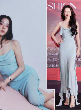 金智秀Jisoo同款吊带裙杂志封面弦子BLACKPINK连衣裙薄纱雪纺醋酸