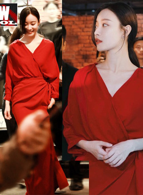 倪妮同款红色新娘连衣裙女2023新款敬酒礼服高端醋酸丝质缎面显瘦
