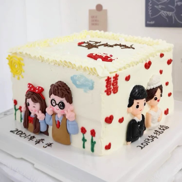 七夕结婚纪念日甜品台婚礼蛋糕装饰软陶情侣一家四口人偶摆件插件