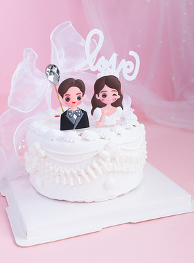 婚礼甜品台结婚新人软胶摆件西式婚礼情侣白色婚纱新娘新郎人偶