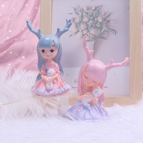 蓝色抱猫小公主女孩网红生日蛋糕