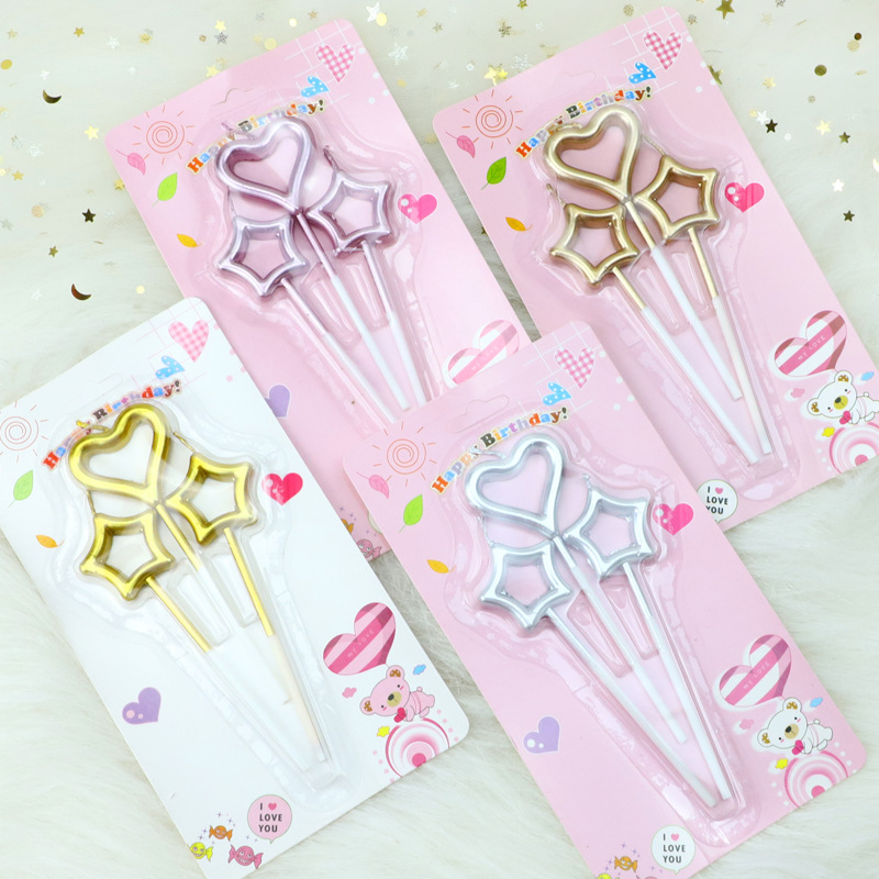 金色爱心星星生日蜡烛仙女棒烘焙派对网红生日蛋糕蜡烛五角星心形