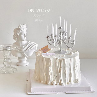 网红仙女女神生日蛋糕装饰复古ins蜡烛台银色简约情人节烘焙摆件