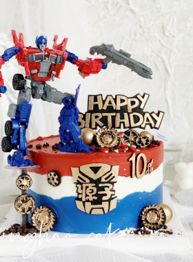 变形汽车机器人网红蛋糕装饰摆件男孩蛋糕汽车人黄色赛车烘焙配件