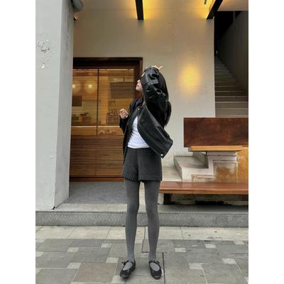 外穿高腰复古针织阔腿裤