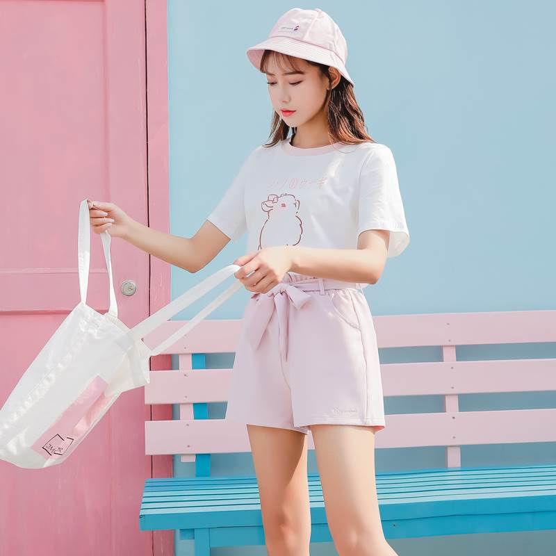 2019夏季时尚新款学生少女软妹甜美上衣t恤配短裤套装闺蜜两件套|msdalam kategori Butik wanita / wanita, baju-T - dari Buy2taobao.com untuk memberikan perkhidmatan ejen Taobao profesional membeli