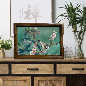 23*33新中式实木榆木长方形双面茶盘家居礼品茶托茶具手绘装饰收