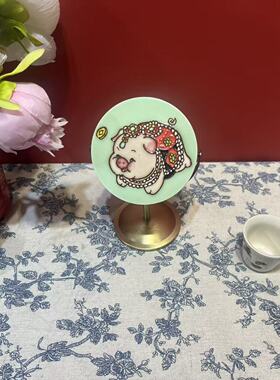 照花眠手工拉丝镀铜中式仿古轻奢高清桌面创意化妆镜摆件