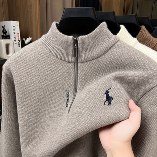 柏拉图保罗半拉链立领长袖毛衣中年男秋冬加绒针织长袖打底羊毛衫