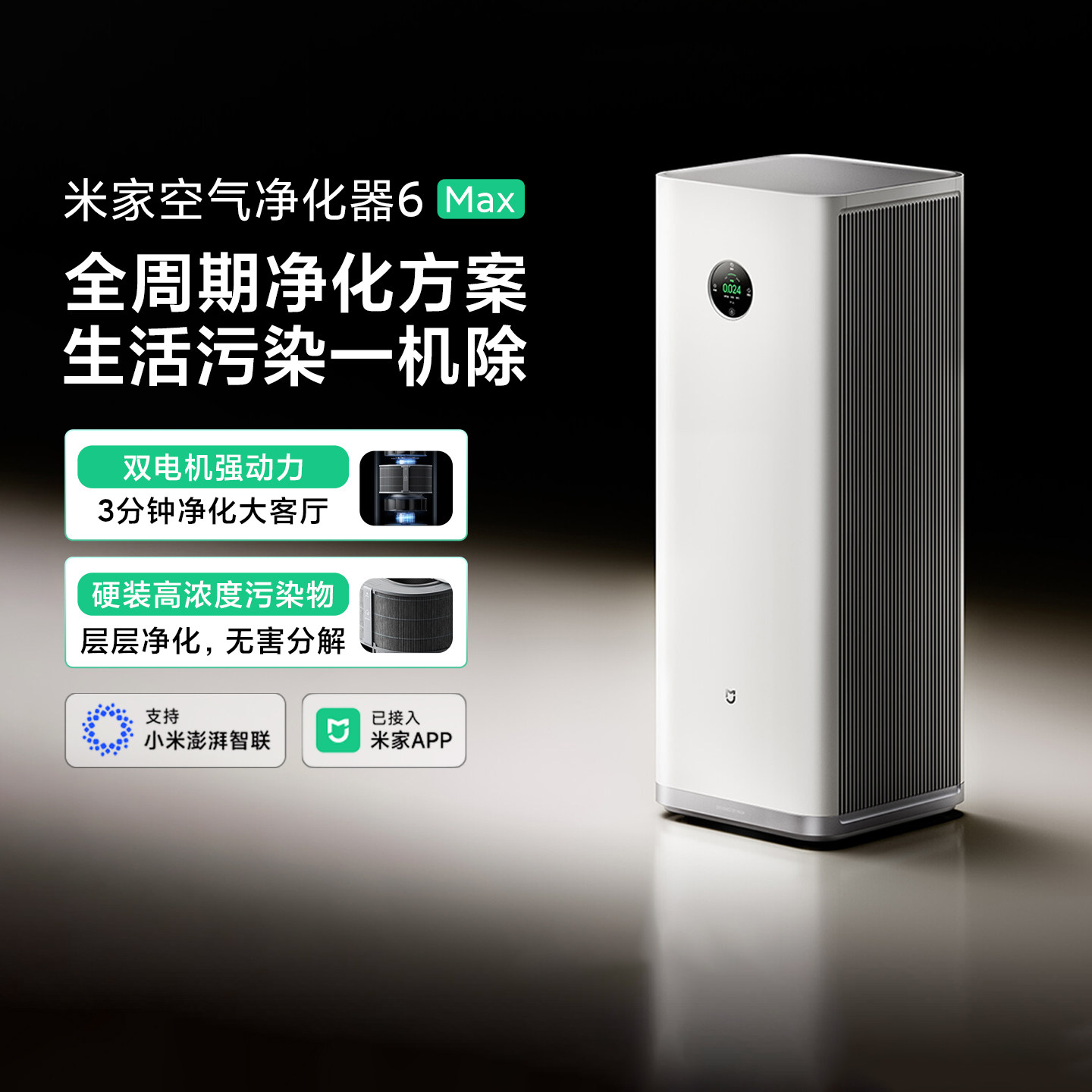 小米米家空气净化器6Max家用新房装修除甲醛过滤净化机宠物除异味
