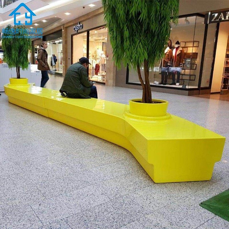 玻璃钢商场休闲座椅简约创意美陈花盆公共休息区等候坐凳多人椅子