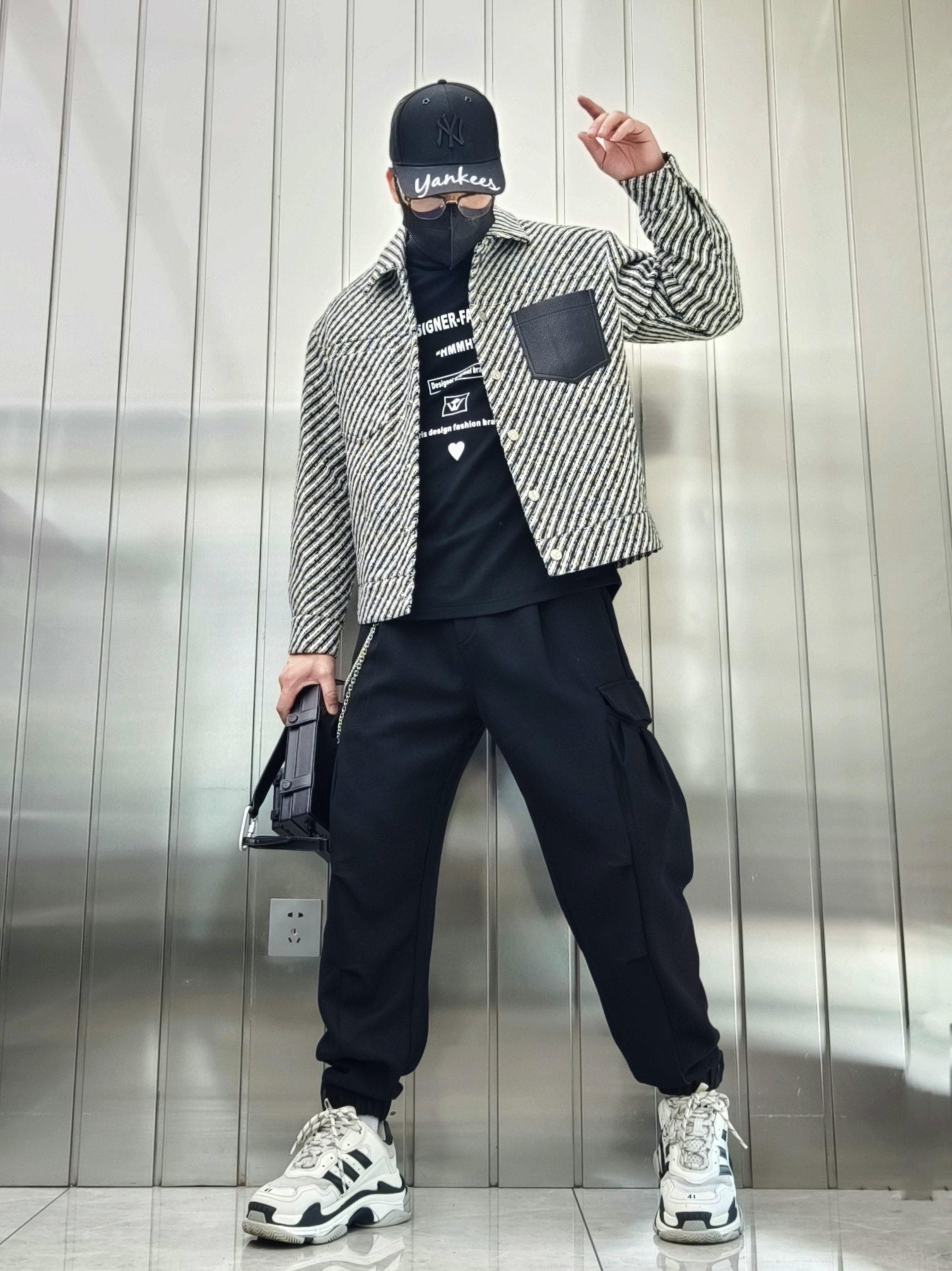 翻领春秋冬修身斑马纹夹克