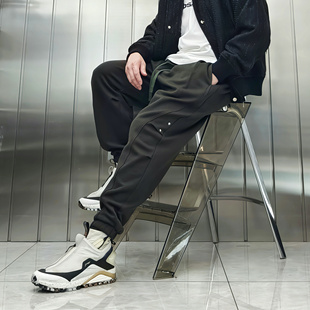 原创设计感潮牌针织羊毛休闲裤男秋冬宽松束脚长裤墨绿色个性裁剪