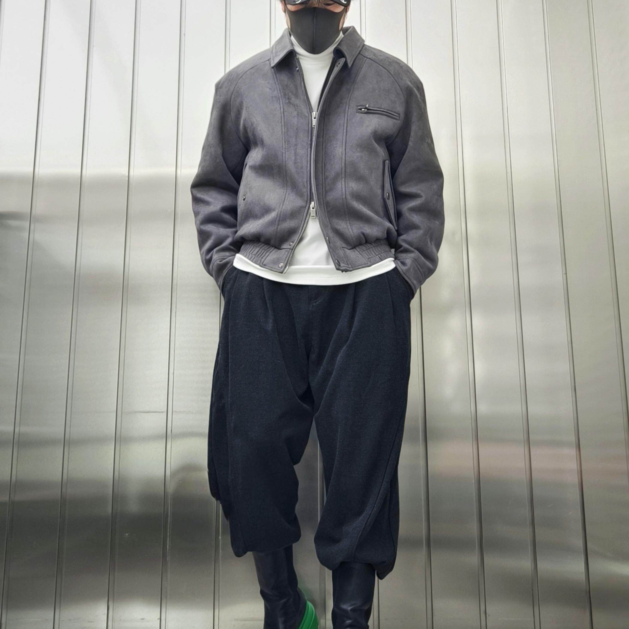 轻奢高级感磨砂麂皮绒翻领外套男秋冬休闲棉衣夹克复古英伦风百搭