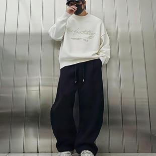 KB卡万帮潮牌秋冬圆领针织毛衣情侣款宽松加厚慵懒风珍珠柳丁字母