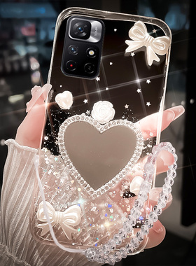 透明奢华高级感带镜子适用redmi红米Note11手机壳note11tpro十+新款4G网红5G保护套11e新品12Rpro防摔10女款9