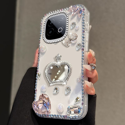 水钻带镜子适用iQOOz10turbo手机壳全包z10turbo网红6SE透明10女款3外壳9S保护套8SE镶钻10+小众9/2025年