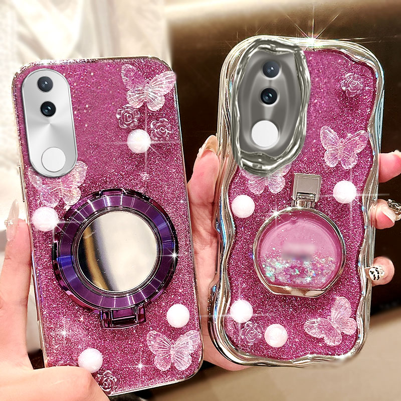 紫色爆闪带支架适用vivoS20手机壳保护套s10全包V27高级感X100水钻VivoS7新款X90外壳S17e简约S18e防摔X60