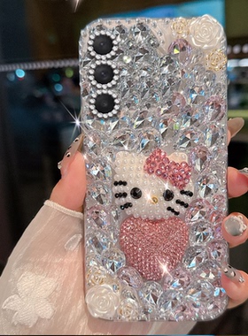 镶水钻凯蒂猫适用三星GalaxyM55手机壳网红M16全包M21高级感M32 5G/2025年S22Ultra防摔M31女款S24外壳M21s