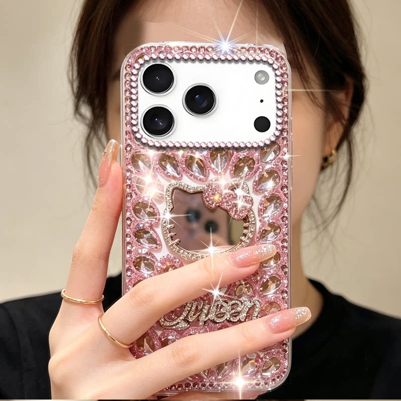奢华满钻高级感带镜子适用苹果iPhone18Pro手机壳水钻16新品13保护套15外壳16镶钻6SPLus小众14Plus冬14新款