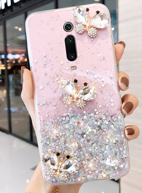 滴胶闪粉奢华水钻蝴蝶适用于小米红米K20PRO手机壳Redmi防摔K20全包K30i手机套k30壳k30pro女潮k30s至尊版p0r
