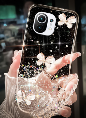 高级感透明闪粉适用小米11手机壳mi11pro青春版ultra新款13x硅胶10网红12带手链civi3女款8se探索版k50防摔u