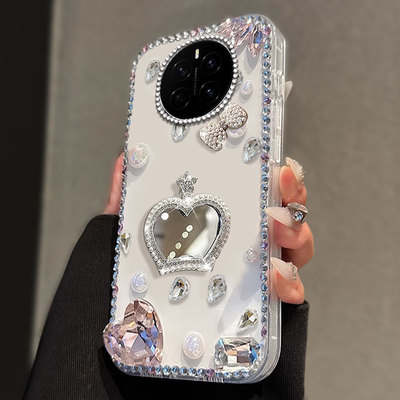 水钻带镜子适用荣耀Magic7手机壳镶钻Paly7TPro/2025年4小众X60i女款5高级感3Pro保护套X60网红60X外壳