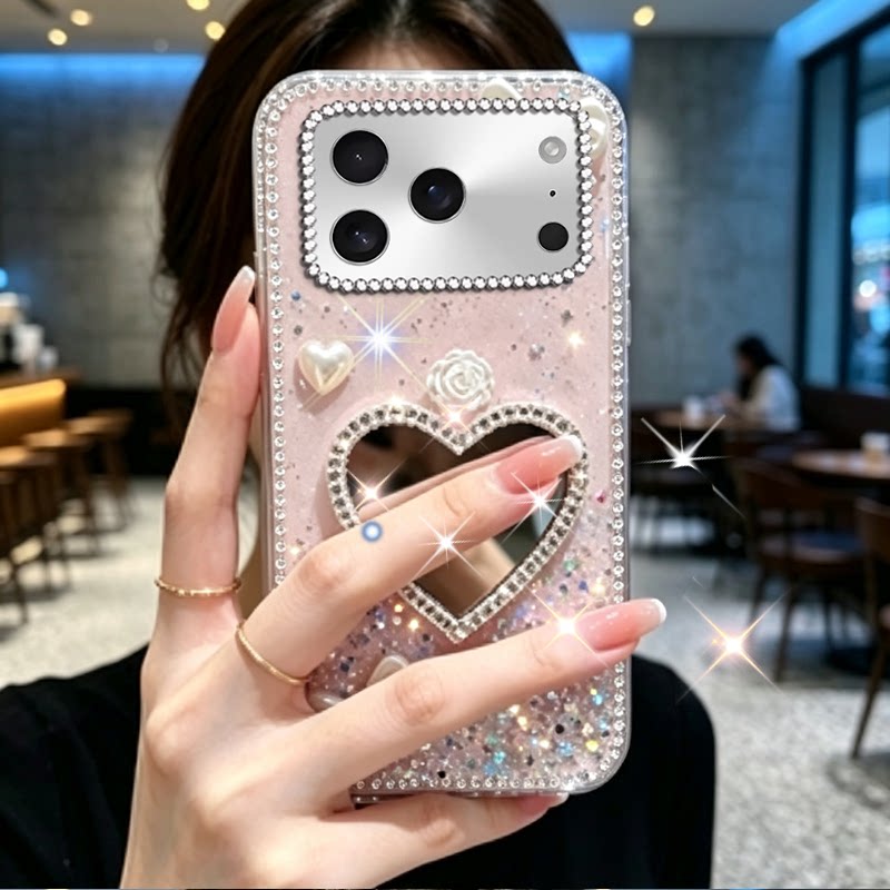滴胶闪钻带镜子适用苹果iPhone17Promax手机壳保护套11Pro软壳7镶钻17水钻13女款6s/2026年Air高级感12Mini