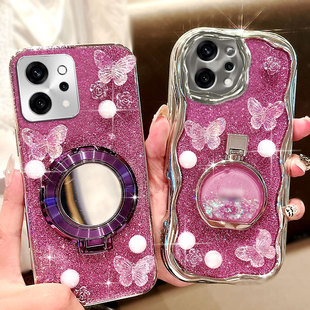K10 紫色爆闪带支架适用OPPOReno14手机壳保护套4se水钻10女款 14新款 4防摔7se全包4外壳12简约7高级感3
