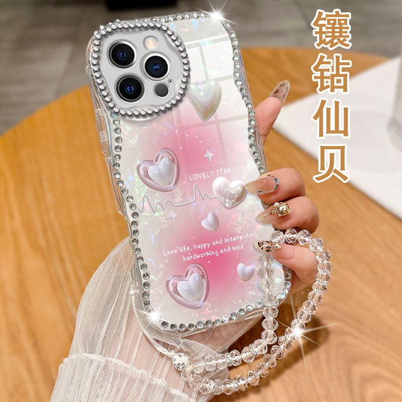 透明水钻贝壳适用苹果iPhone16ProMax手机壳新款XS镶钻6简约11Pro高级感15plus女款15Pro保护套14Pro外壳14