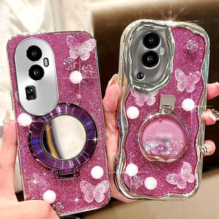 紫色爆闪带支架适用OPPOReno10手机壳女款 A1x外壳5保护套K10高级感K11x防摔A2m水钻13全包6简约k7新款