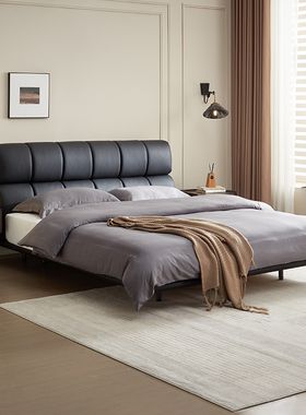 全友家居 门店同款 意式极简 98036 软包头层黄牛皮真皮艺床1.8米