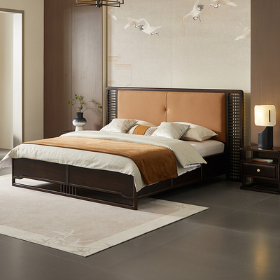 全友家居门店同款 京鸿系列 东方风 801201H 实木软包双人床1.8米