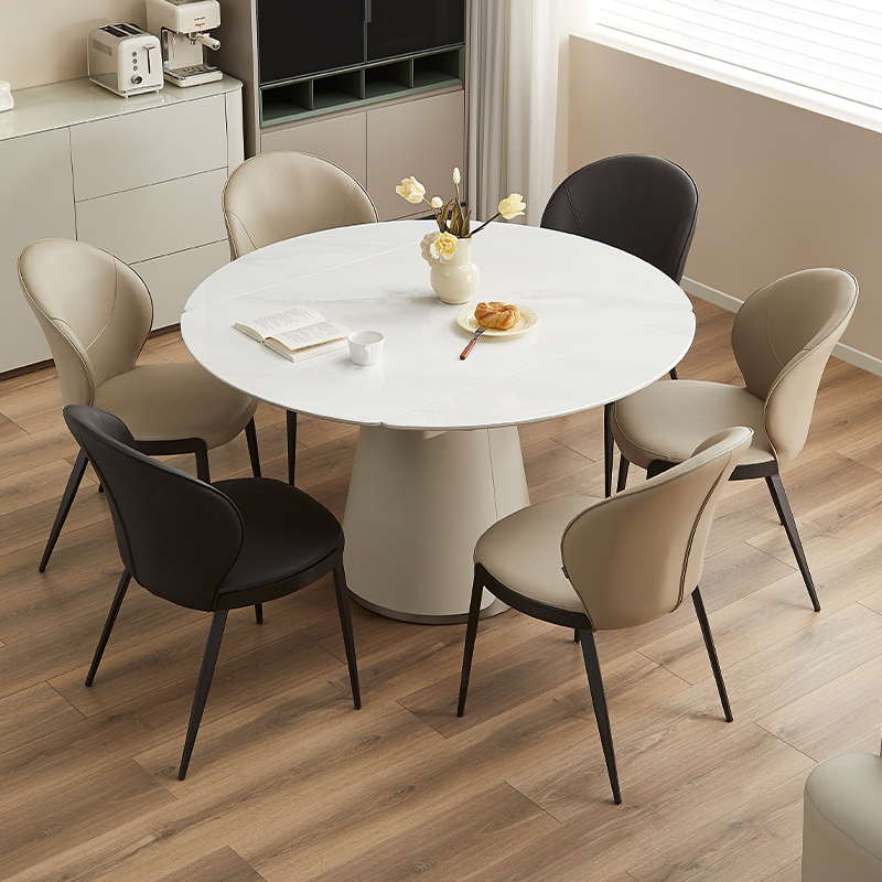 全友家居门店同款 时尚风 870375 伸缩折叠功能圆形餐桌 餐椅组合