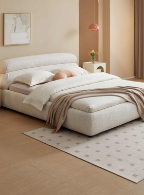 全友家居门店同款 奶油风 92326 软包褶皱雪尼尔布艺双人床1.8米