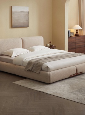 全友家居 门店同款 极简风 92322 软包亲柔圈圈纱布艺双人床1.8米