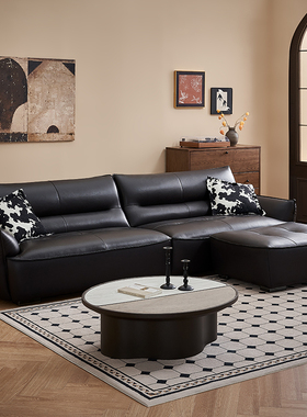 全友家居 门店同款 意式 22890 大黑牛直排一字型真牛皮皮艺沙发